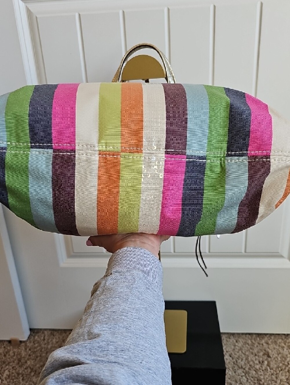 ​Coach 2011 Poppy Sequin Legacy Stripe Glam Tote - Chartreuse Interior - EUC - Picture 11 of 13